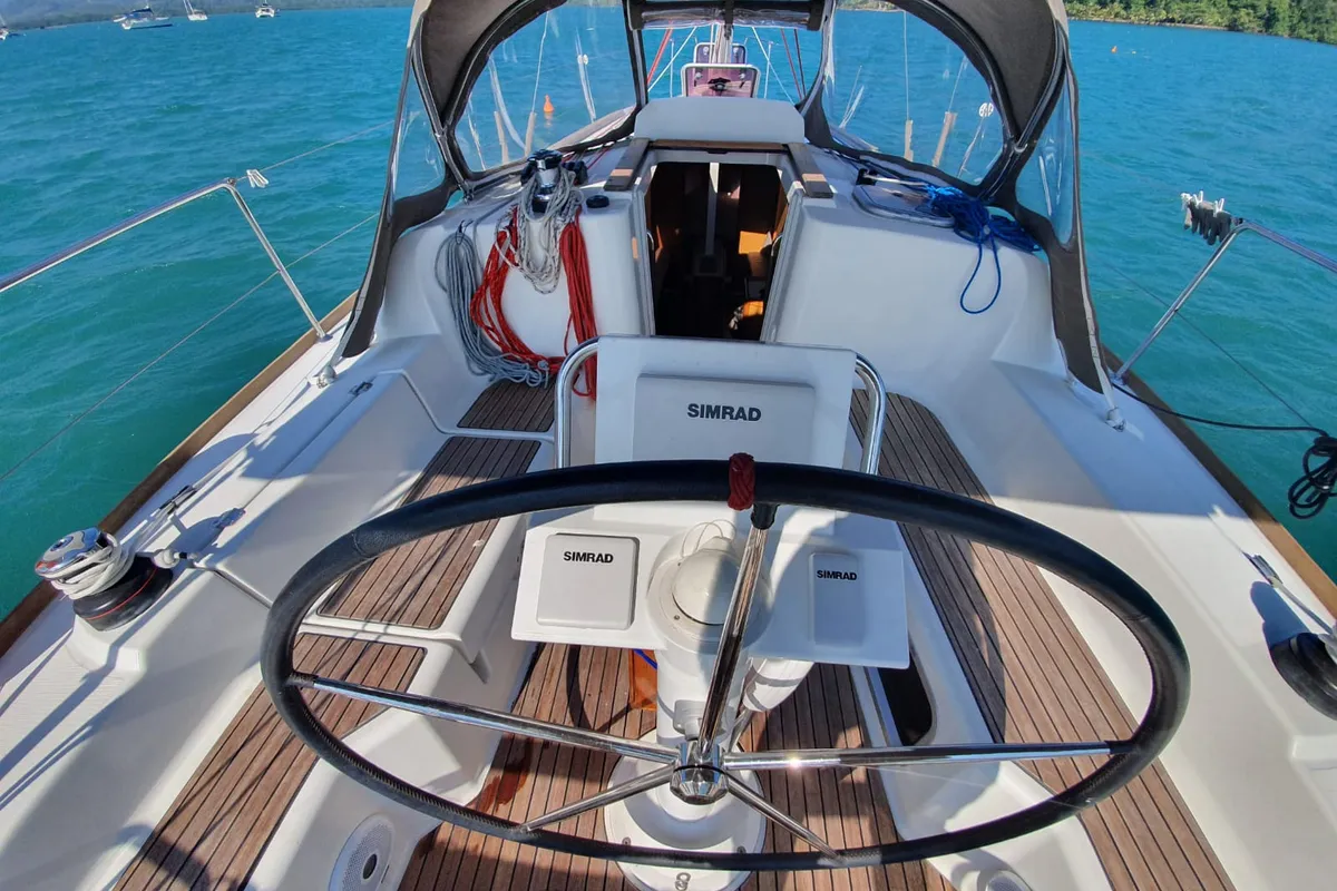 Cockpit of Aqua, a Jeanneau Sun Odyssey 33i sailboat at Baan Salak Phet, Thailand