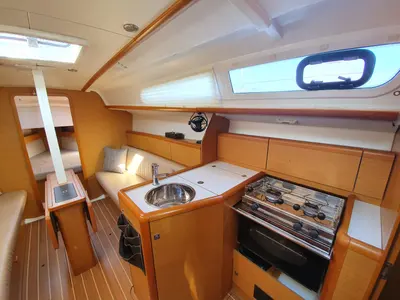 Galley of Aqua, a Jeanneau Sun Odyssey 33i sailboat at Baan Salak Phet, Thailand