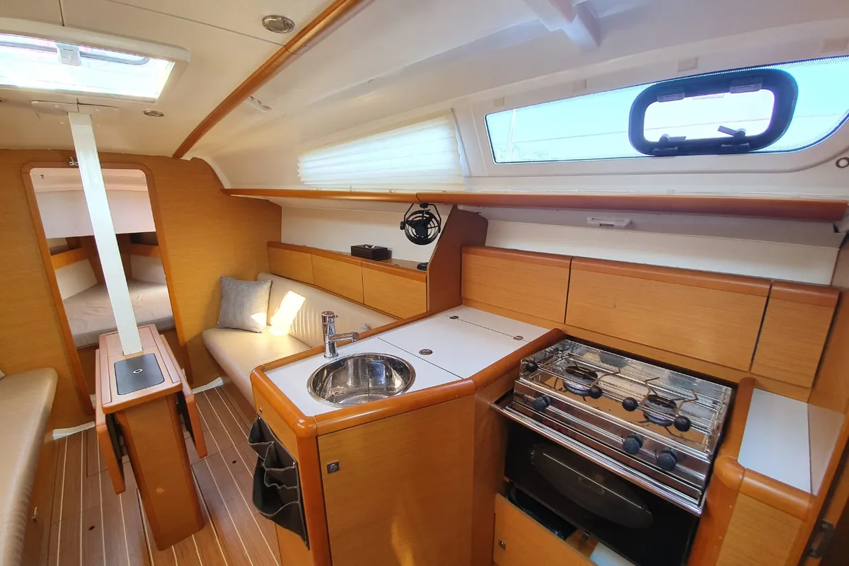 Galley of Aqua, a Jeanneau Sun Odyssey 33i sailboat at Baan Salak Phet, Thailand