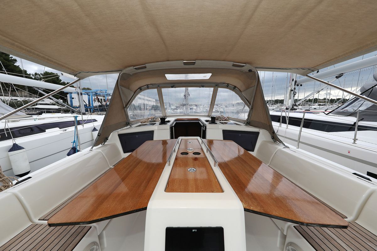 Deck of Mercury, a Dufour 390 GL sailboat at Grad Biograd na Moru, Croatia
