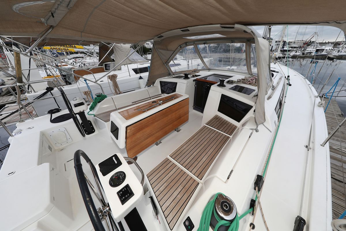 Deck of Mercury, a Dufour 390 GL sailboat at Grad Biograd na Moru, Croatia