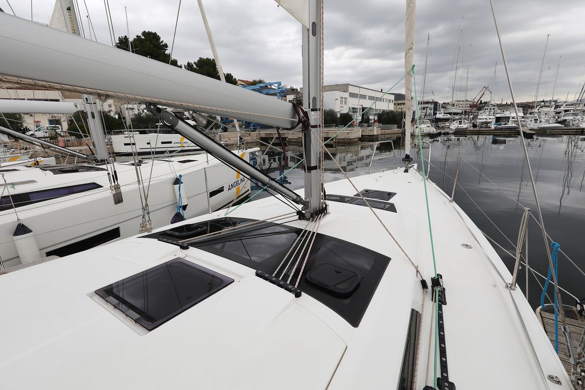 Deck of Mercury, a Dufour 390 GL sailboat at Grad Biograd na Moru, Croatia