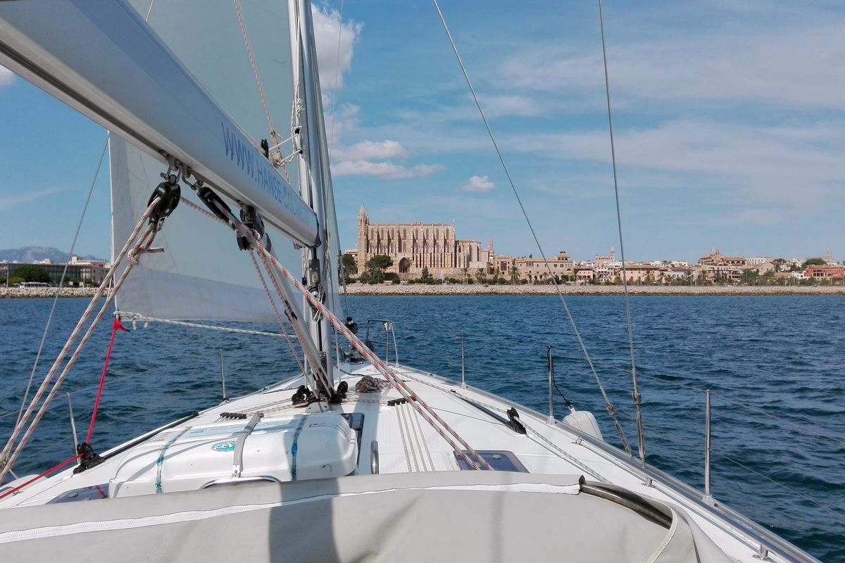 Deck of Eva, a Bavaria Cruiser 45 sailboat at Palma de Mallorca, Spain