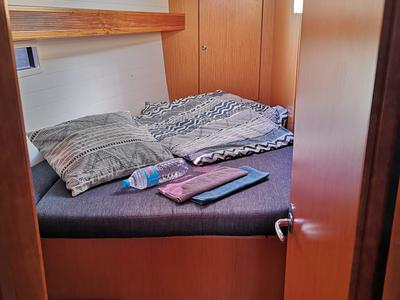 Cabin on Eva, a Bavaria Cruiser 45 sailboat at Palma de Mallorca, Spain