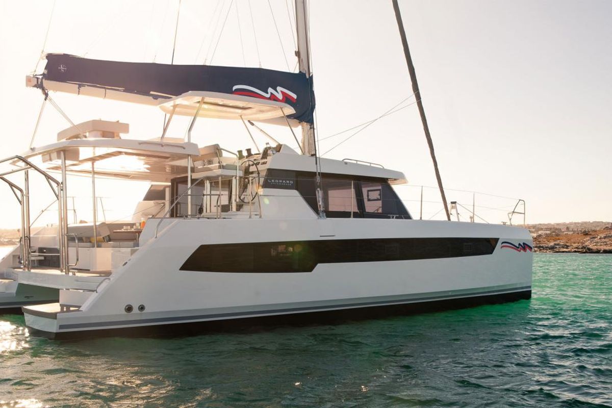 Exterior view of Moorings 4200/3 Club, a Leopard 42 catamaran at Placencia, Belize