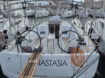 Cockpit of Anastasia, a Jeanneau Sun Odyssey 349 sailboat at Grad Biograd na Moru, Croatia