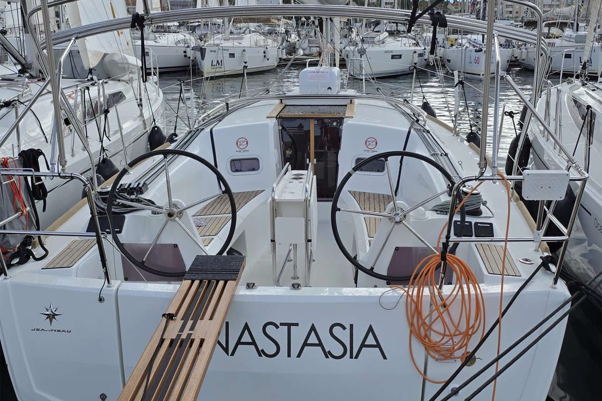 Cockpit of Anastasia, a Jeanneau Sun Odyssey 349 sailboat at Grad Biograd na Moru, Croatia