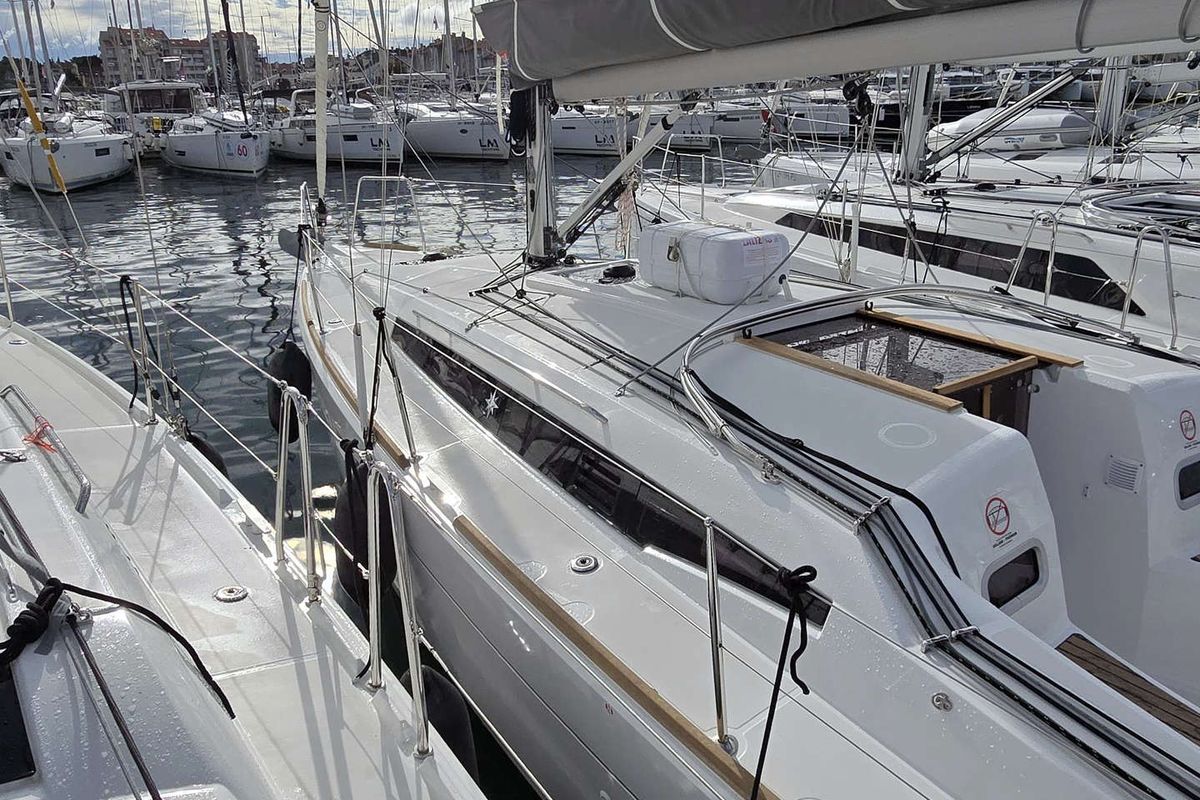 Exterior view of Anastasia, a Jeanneau Sun Odyssey 349 sailboat at Grad Biograd na Moru, Croatia