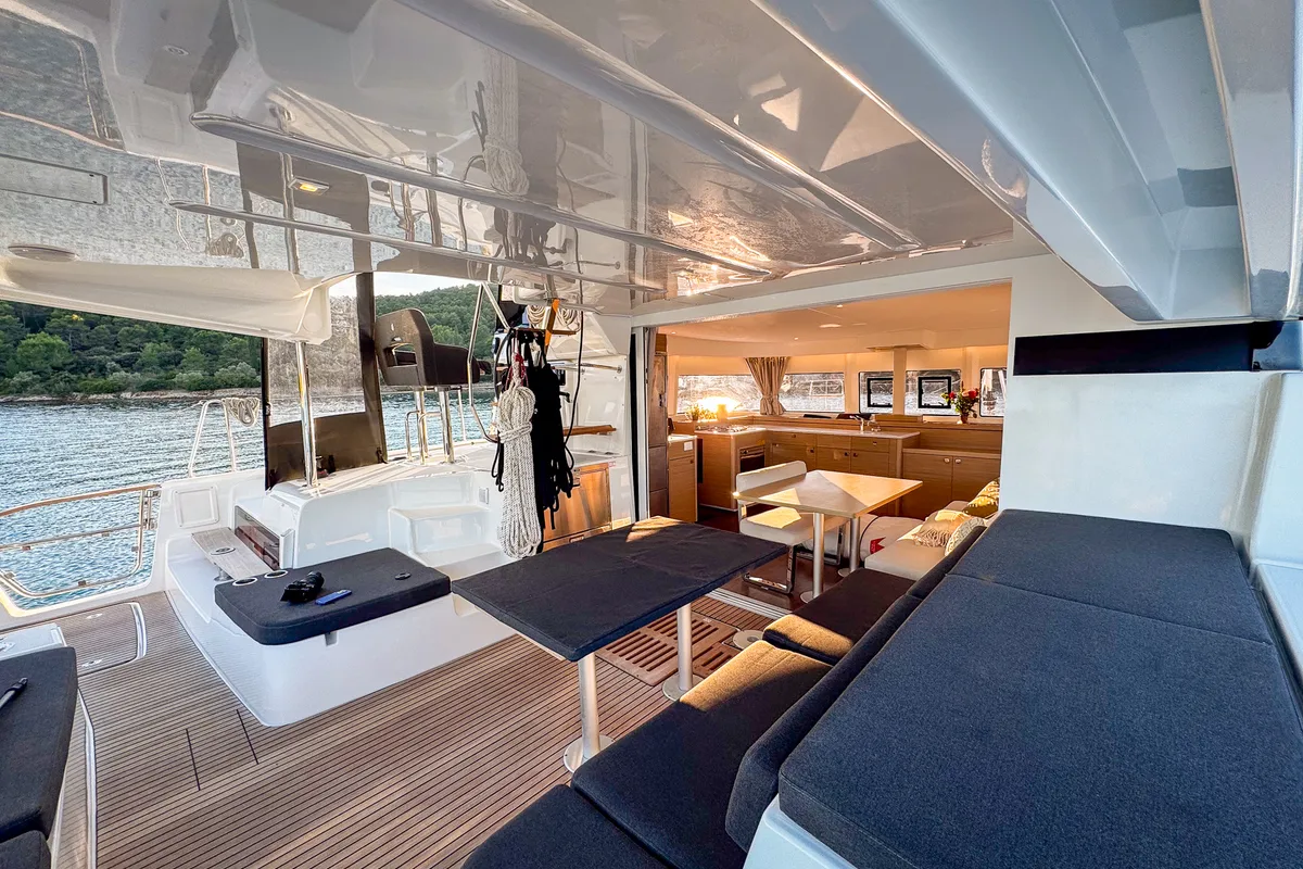 Deck of Savoja, a Lagoon 43 catamaran at Seget Donji, Croatia