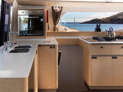 Galley of Premium, a Fountaine Pajot Elba 45 catamaran at Port de Bormes-les-Mimosas, France