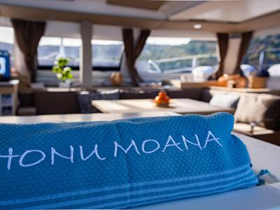 Salon of Premium, a Fountaine Pajot Elba 45 catamaran at Port de Bormes-les-Mimosas, France