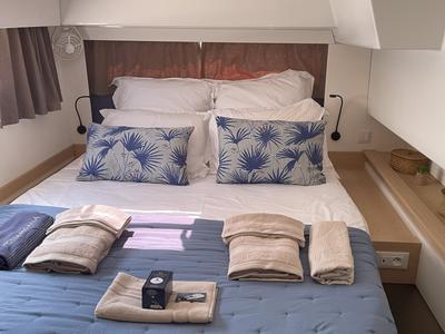 Cabin on Premium, a Fountaine Pajot Elba 45 catamaran at Port de Bormes-les-Mimosas, France