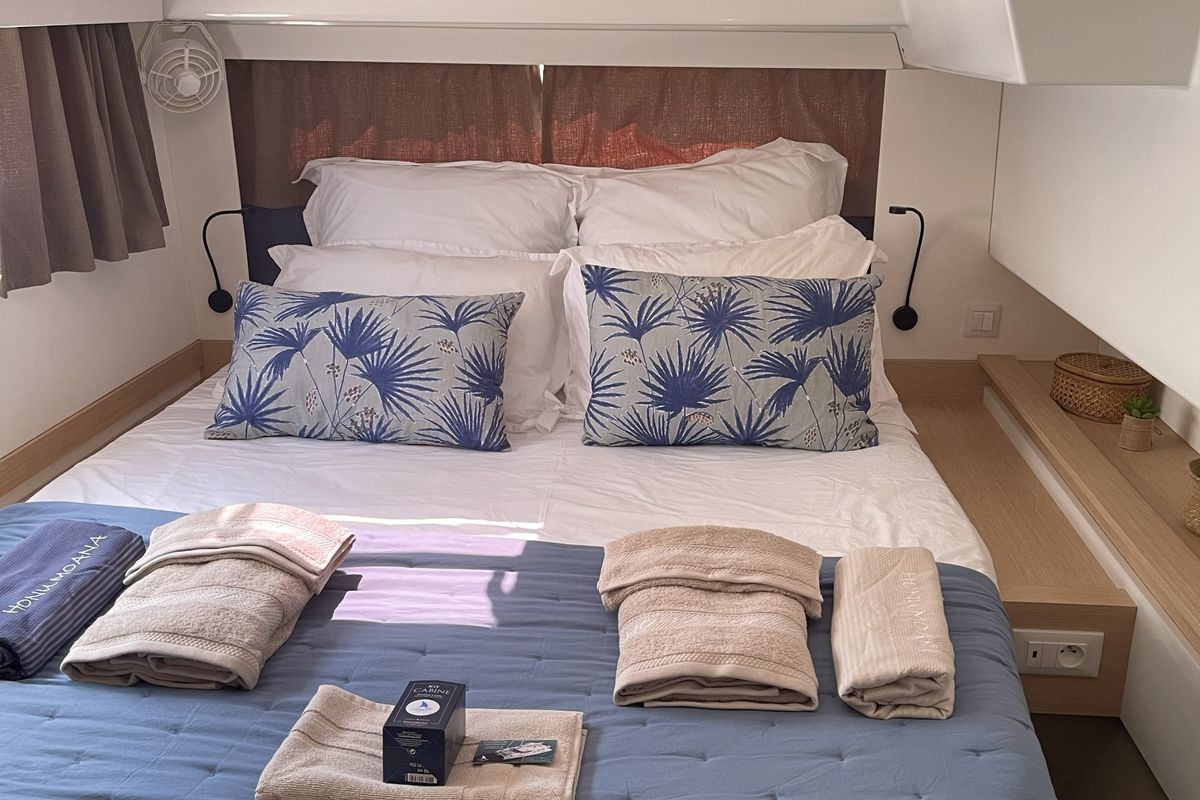 Cabin on Premium, a Fountaine Pajot Elba 45 catamaran at Port de Bormes-les-Mimosas, France