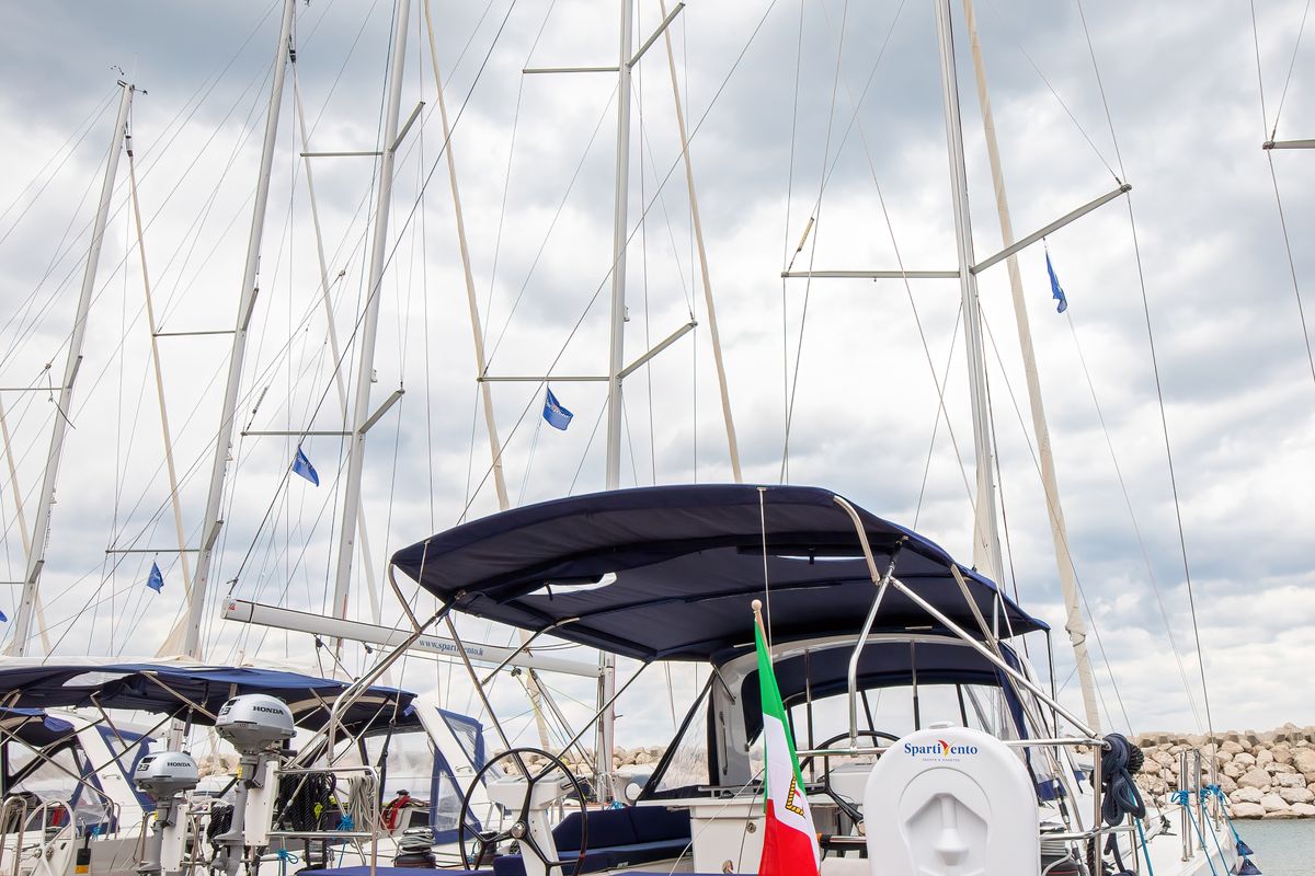 Exterior view of Elpida, a Beneteau Oceanis 51.1 sailboat at Rosignano Solvay, Italy
