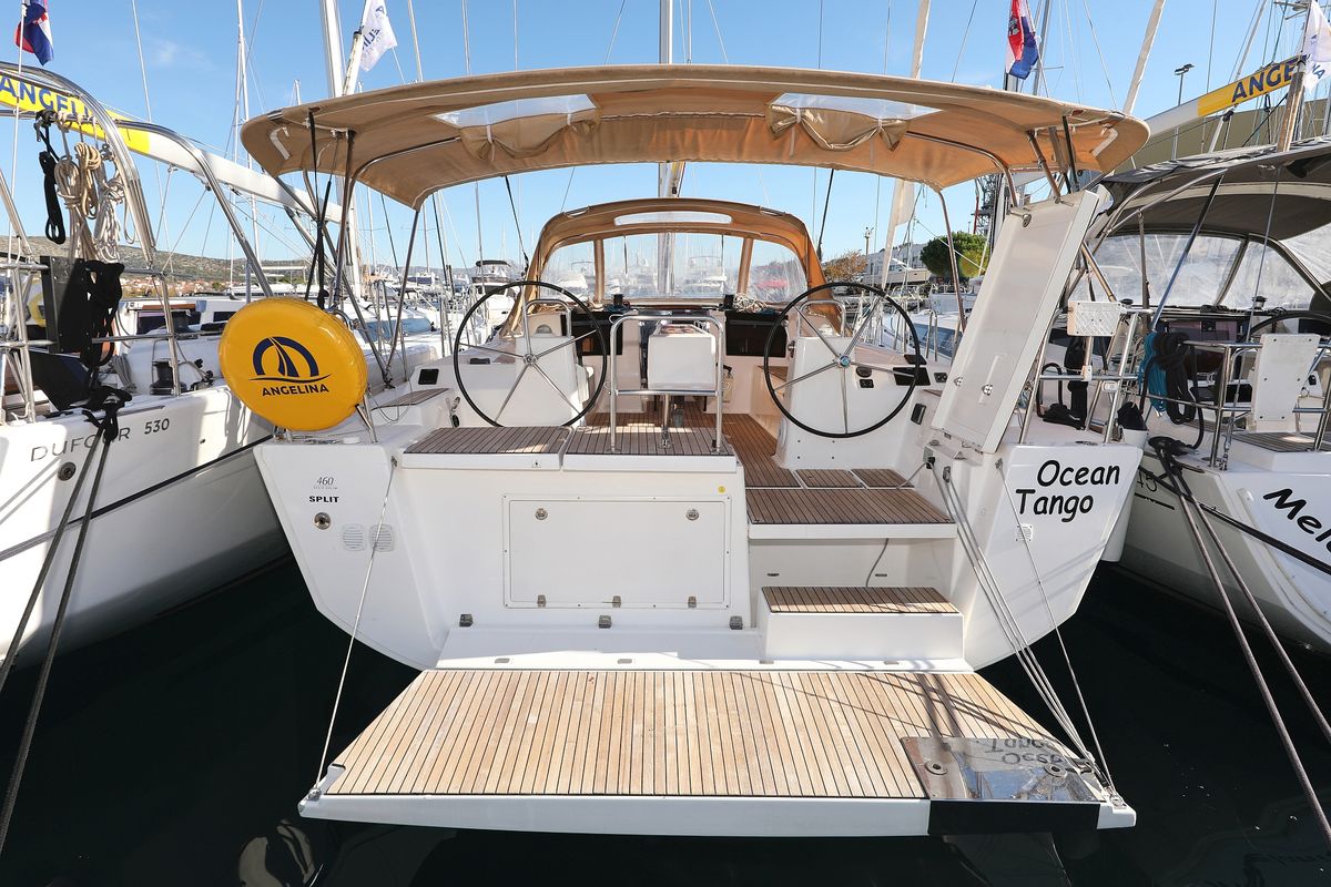 Exterior view of Ocean Tango, a Dufour 460 GL sailboat at Grad Trogir, Croatia