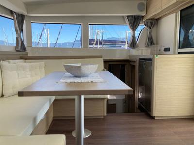 Salon of Atmosfera W, a Lagoon 40 catamaran at Paraty, Brazil