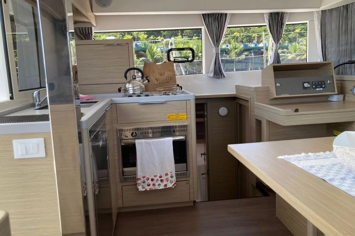 Galley of Atmosfera W, a Lagoon 40 catamaran at Paraty, Brazil