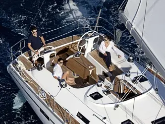Cockpit of Four, a Bavaria Cruiser 46 sailboat at Fisksätra, Sweden