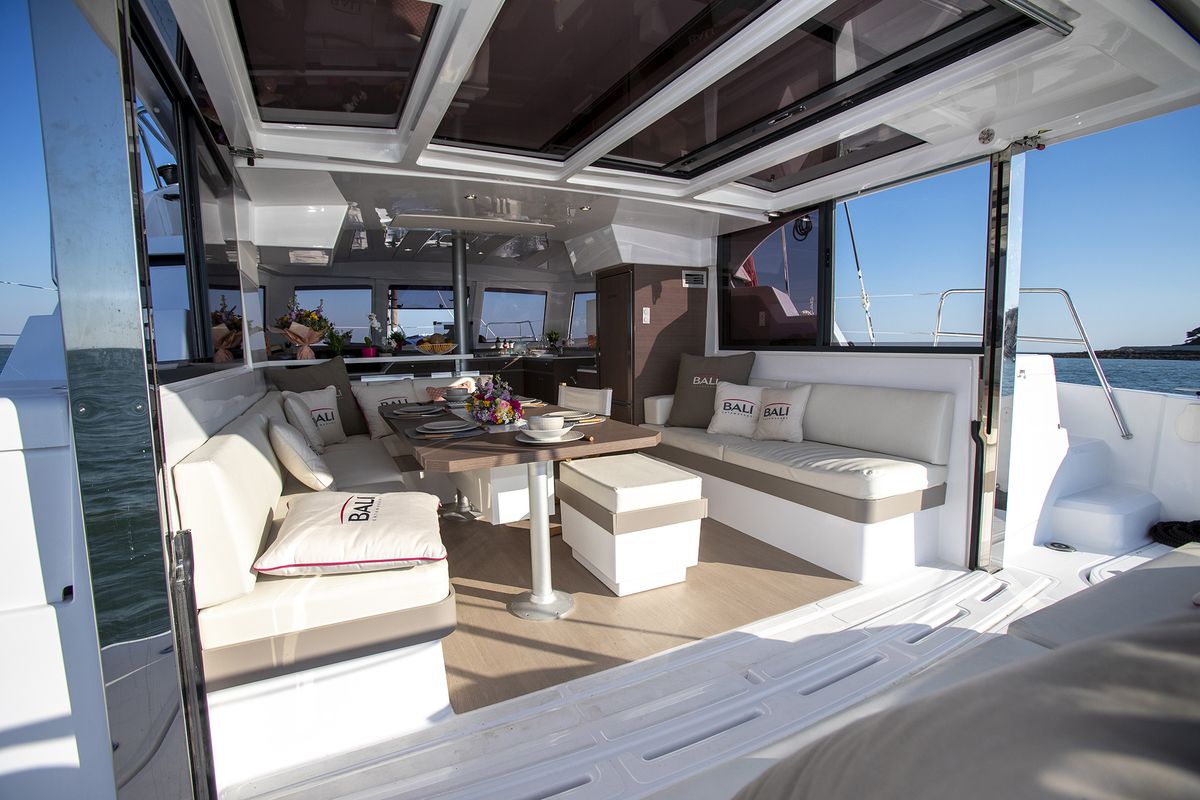 Salon of Sapphire, a Bali Catspace catamaran at Seget Donji, Croatia