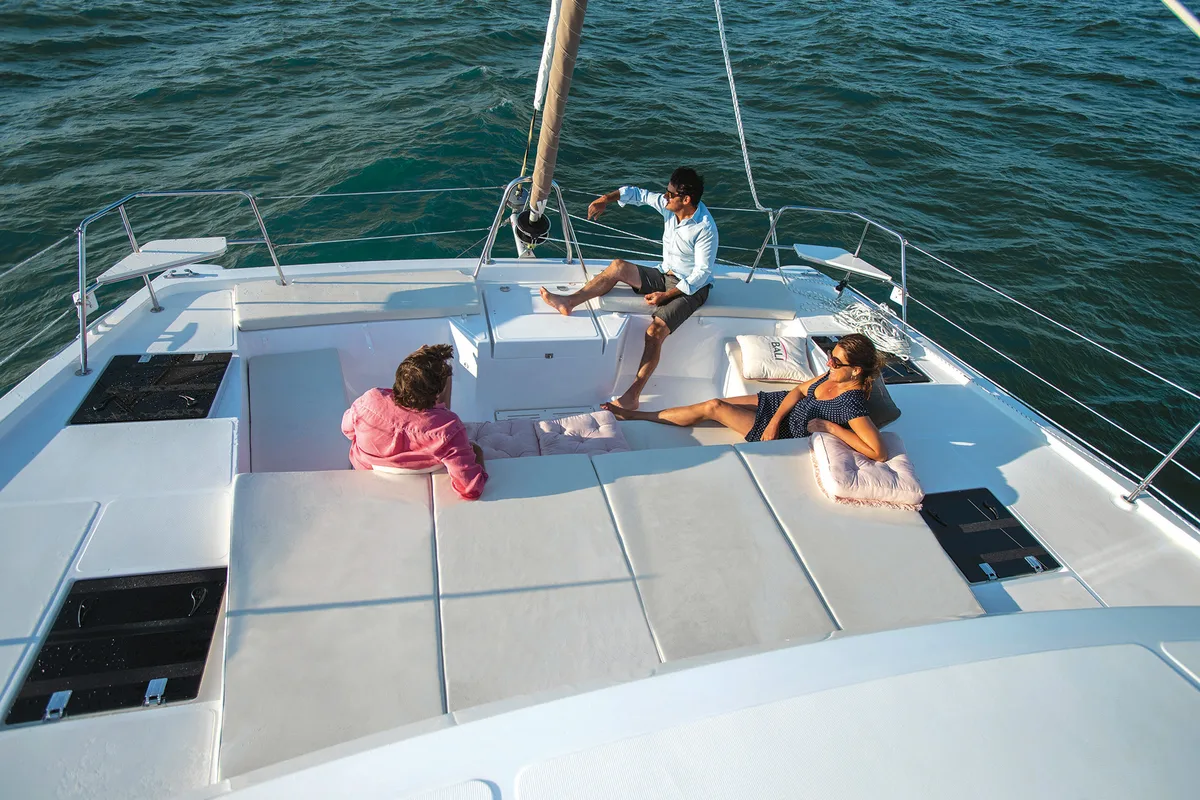 Deck of Sapphire, a Bali Catspace catamaran at Seget Donji, Croatia