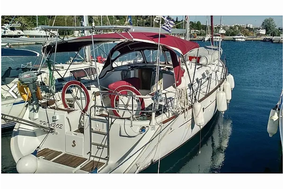 Exterior view of Pigasos, a Beneteau Oceanis Clipper 473 sailboat at Municipal Unit of Lefkada, Greece