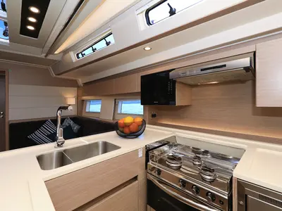 Galley of Crusader, a Hanse Yachts Hanse 588 sailboat at Seget Donji, Croatia
