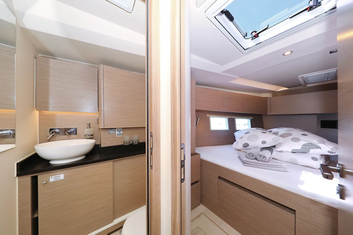Cabin on Crusader, a Hanse Yachts Hanse 588 sailboat at Seget Donji, Croatia