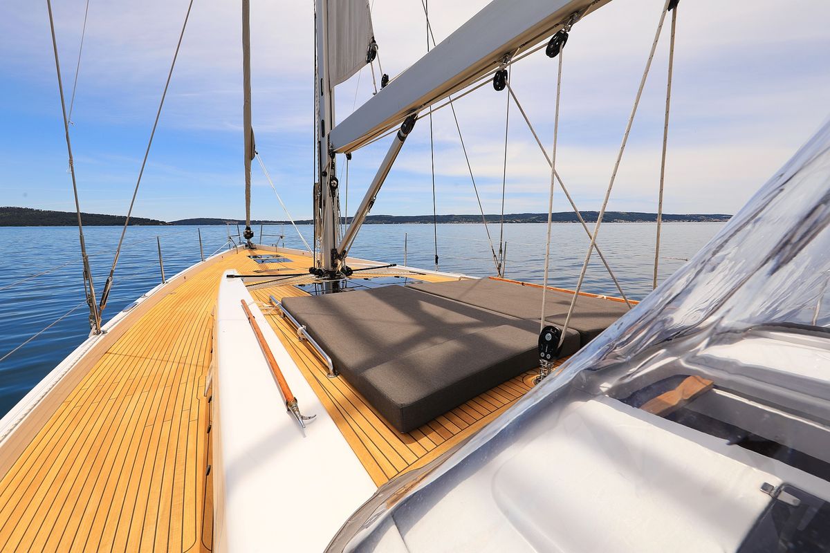 Deck of Crusader, a Hanse Yachts Hanse 588 sailboat at Seget Donji, Croatia