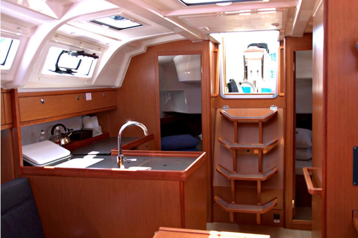 Galley of Anemos, a Bavaria 37 sailboat at Kontokali, Greece