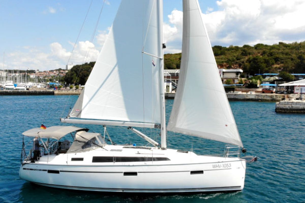 Exterior view of Bibi, a Bavaria Cruiser 37 sailboat at Grad Pula, Croatia