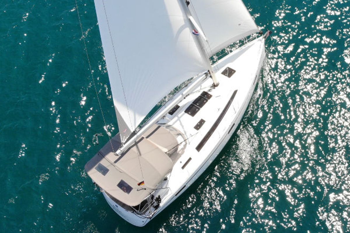 Exterior view of Bibi, a Bavaria Cruiser 37 sailboat at Grad Pula, Croatia