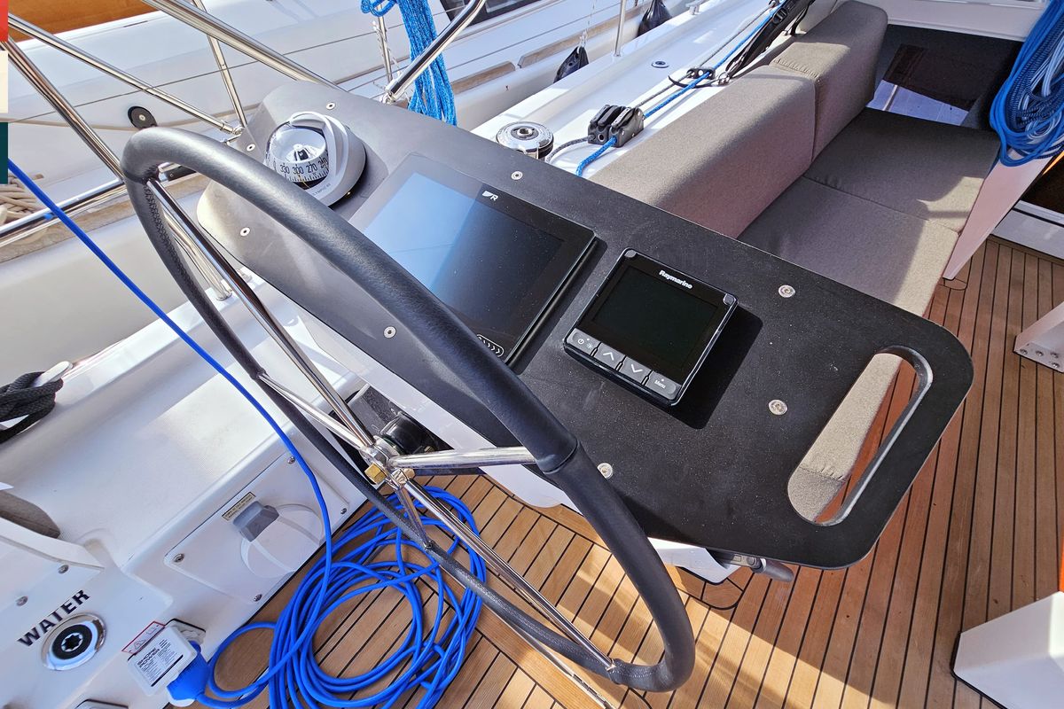Cockpit of Ella, a Dufour 41 sailboat at Općina Rogoznica, Croatia