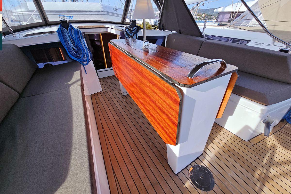 Deck of Ella, a Dufour 41 sailboat at Općina Rogoznica, Croatia