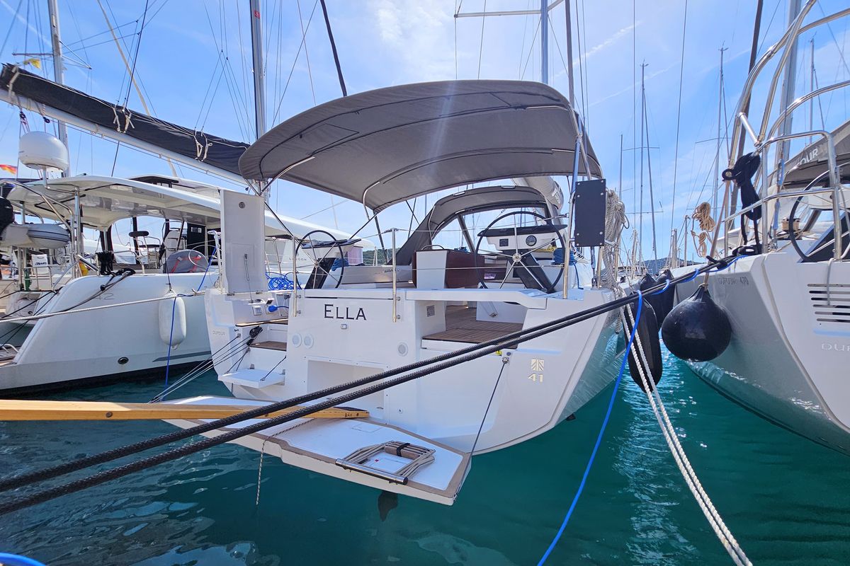 Exterior view of Ella, a Dufour 41 sailboat at Općina Rogoznica, Croatia