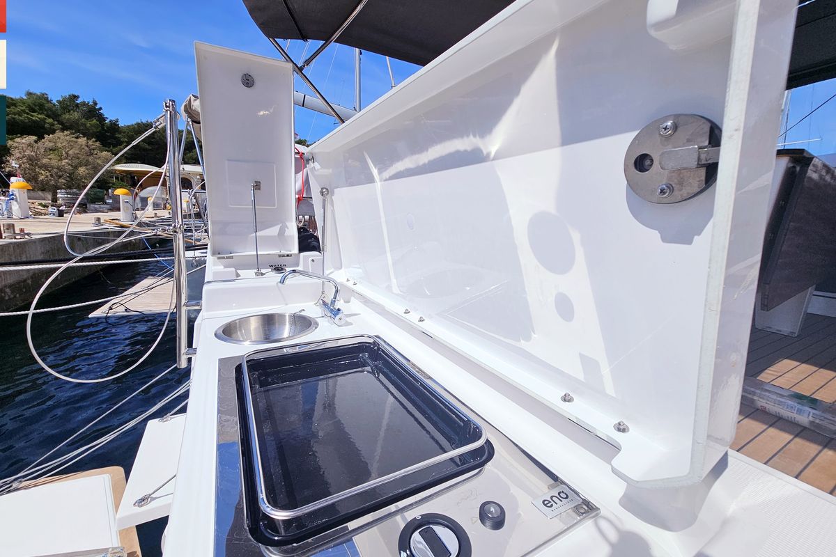 Deck of Ella, a Dufour 41 sailboat at Općina Rogoznica, Croatia