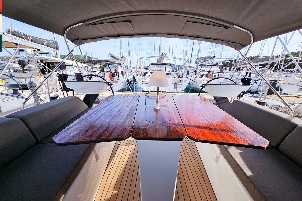 Deck of Ella, a Dufour 41 sailboat at Općina Rogoznica, Croatia