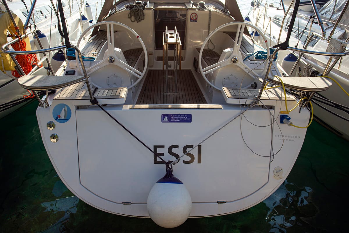 Exterior view of Essi, a Elan Impression 35 sailboat at Mali Lošinj, Croatia
