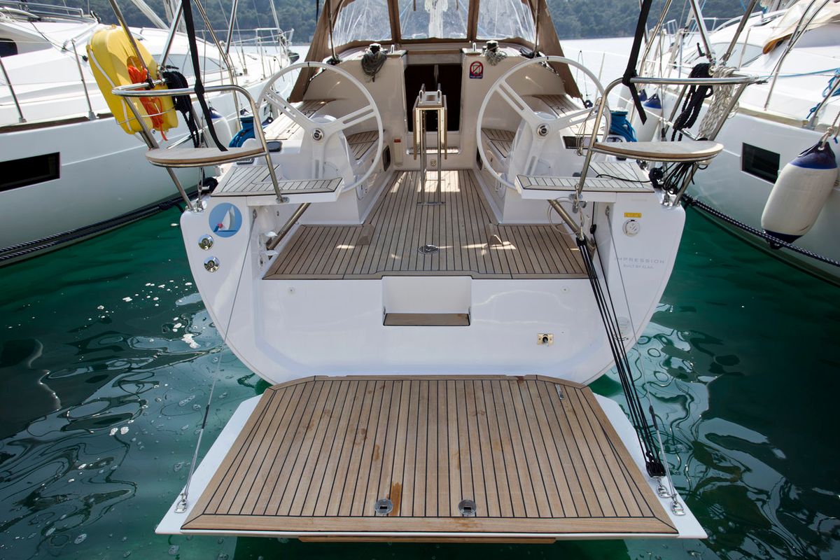 Deck of Essi, a Elan Impression 35 sailboat at Mali Lošinj, Croatia