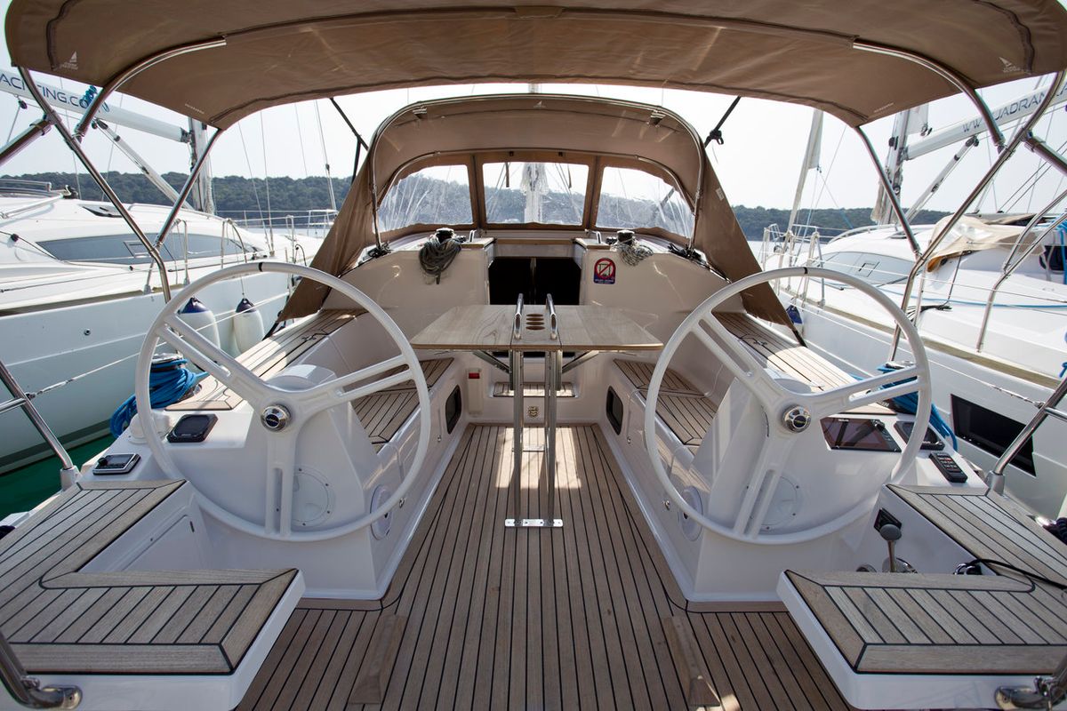 Cockpit of Essi, a Elan Impression 35 sailboat at Mali Lošinj, Croatia