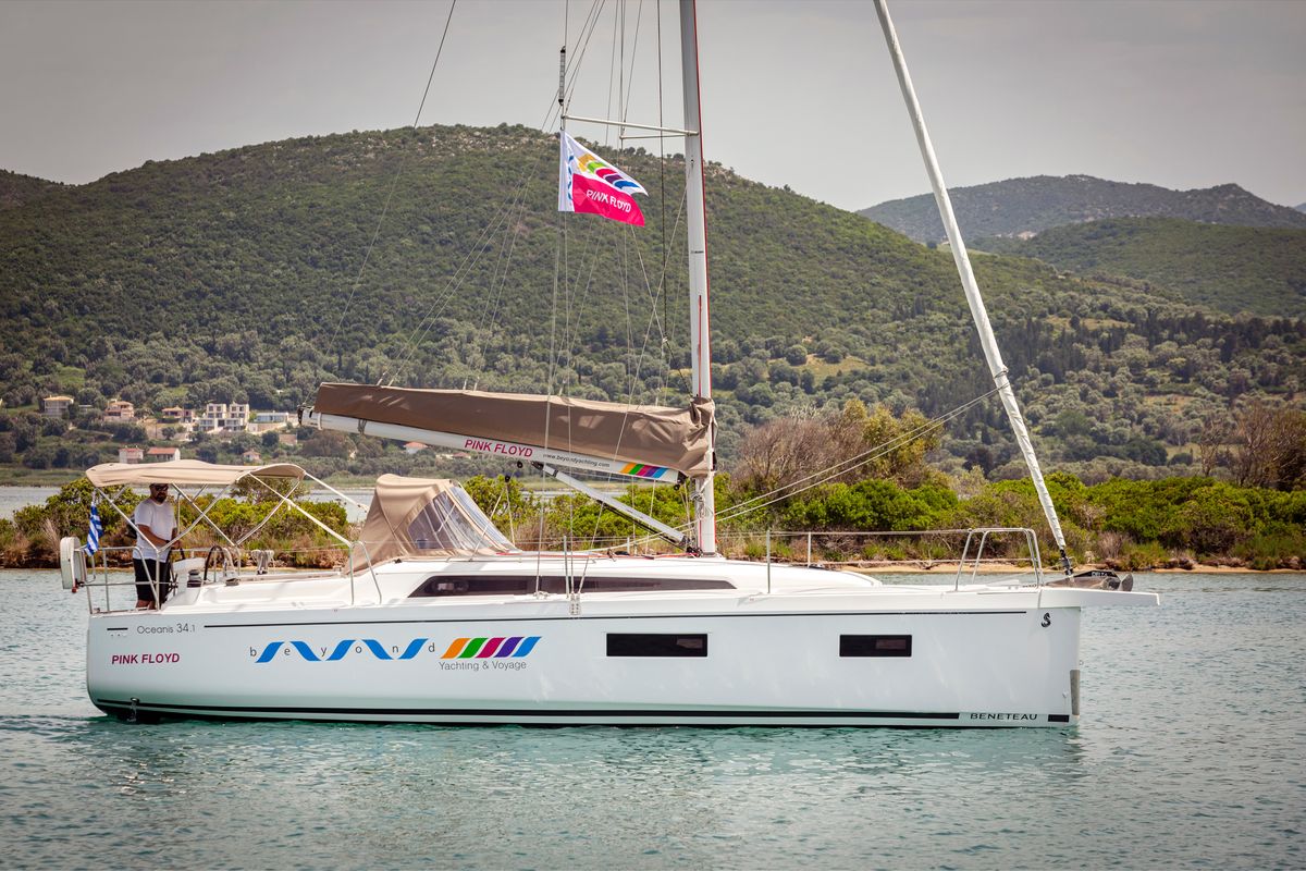 Exterior view of Pink Floyd, a Beneteau Oceanis 34.1 sailboat at Municipal Unit of Lefkada, Greece