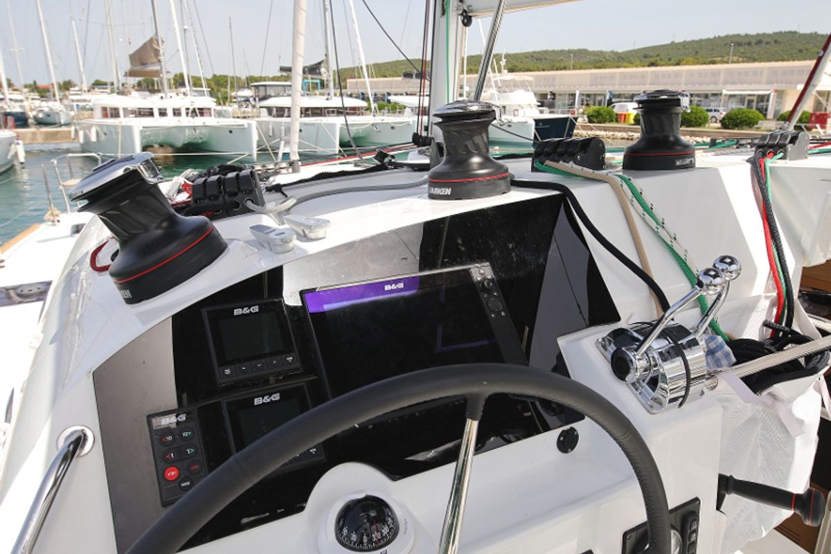 Cockpit of Scirocco, a Lagoon 400 S2 catamaran at Općina Sukošan, Croatia
