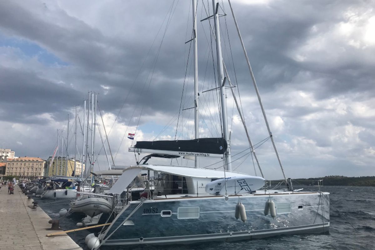 Exterior view of Scirocco, a Lagoon 400 S2 catamaran at Općina Sukošan, Croatia