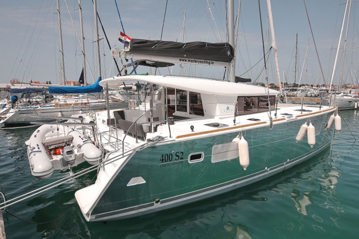 Exterior view of Scirocco, a Lagoon 400 S2 catamaran at Općina Sukošan, Croatia