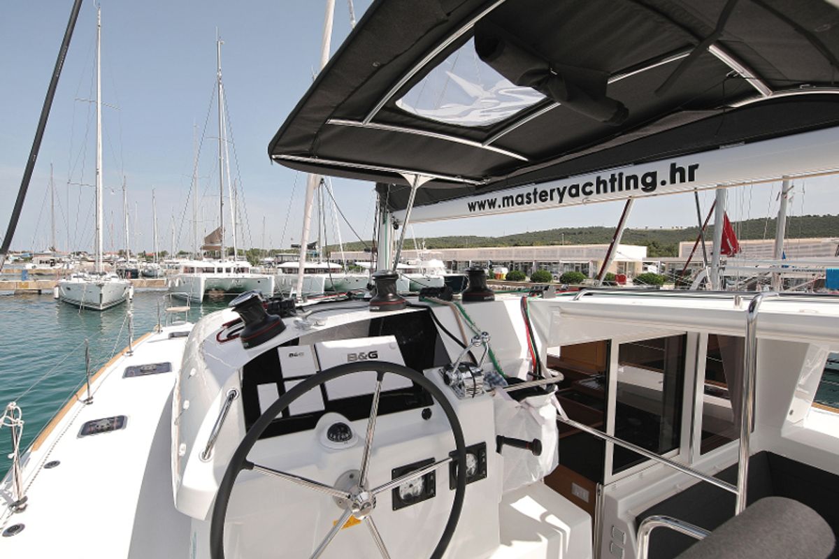 Cockpit of Scirocco, a Lagoon 400 S2 catamaran at Općina Sukošan, Croatia