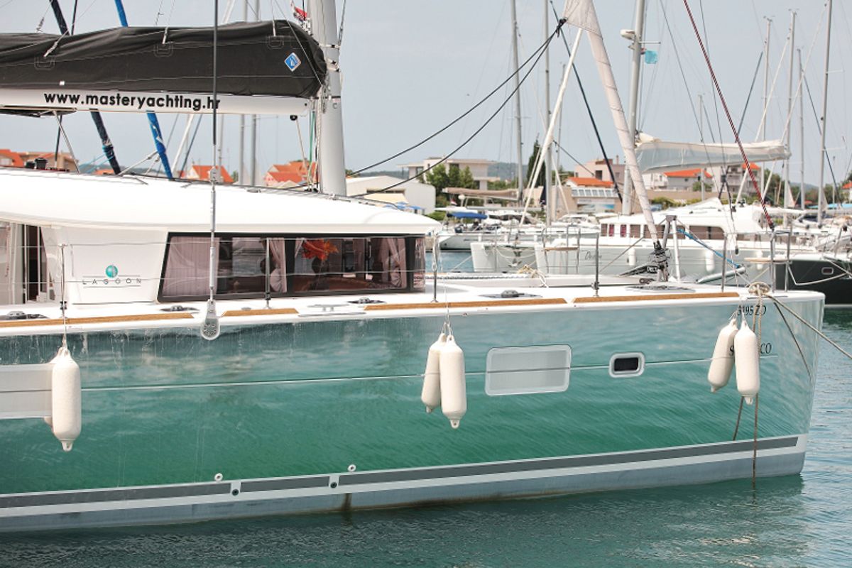 Exterior view of Scirocco, a Lagoon 400 S2 catamaran at Općina Sukošan, Croatia