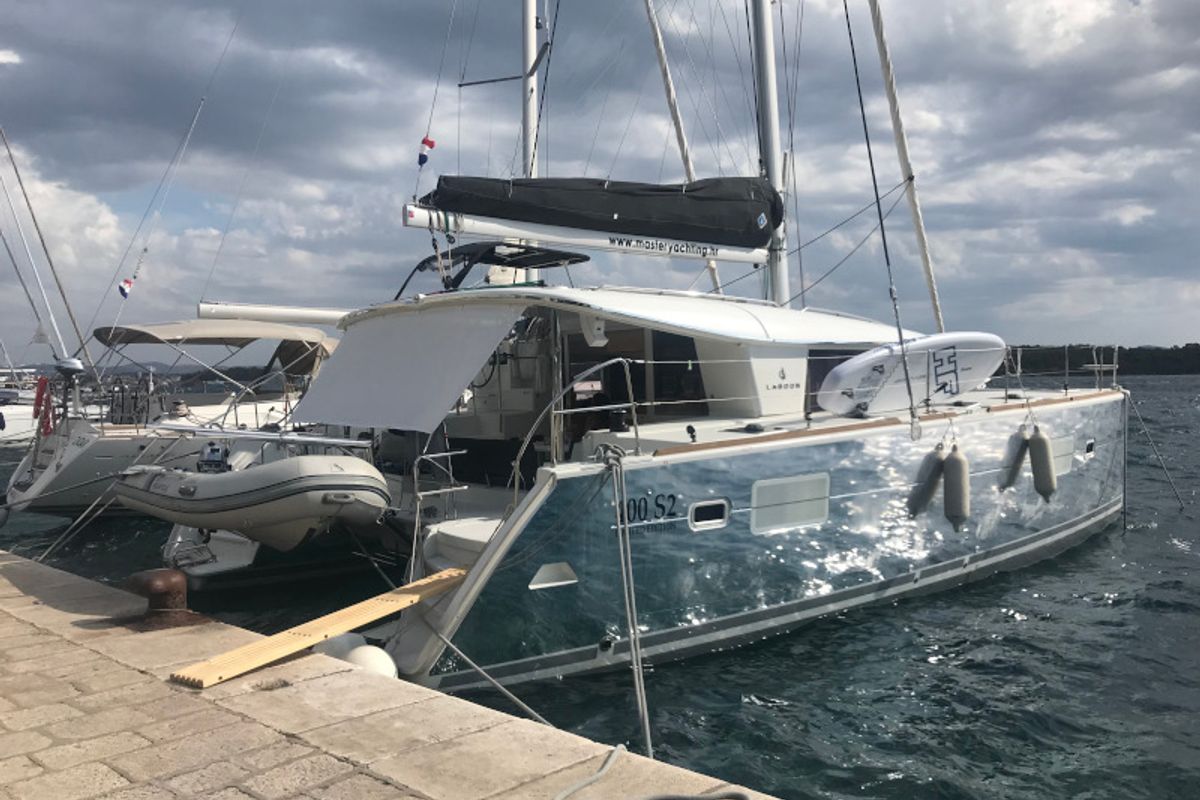 Exterior view of Scirocco, a Lagoon 400 S2 catamaran at Općina Sukošan, Croatia