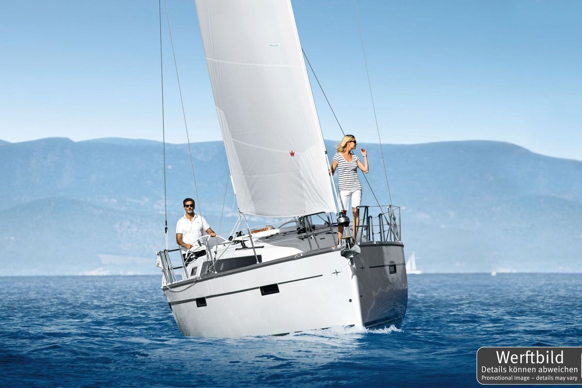 Exterior view of Helene, a Bavaria Cruiser 37 sailboat at Heiligenhafen, Germany