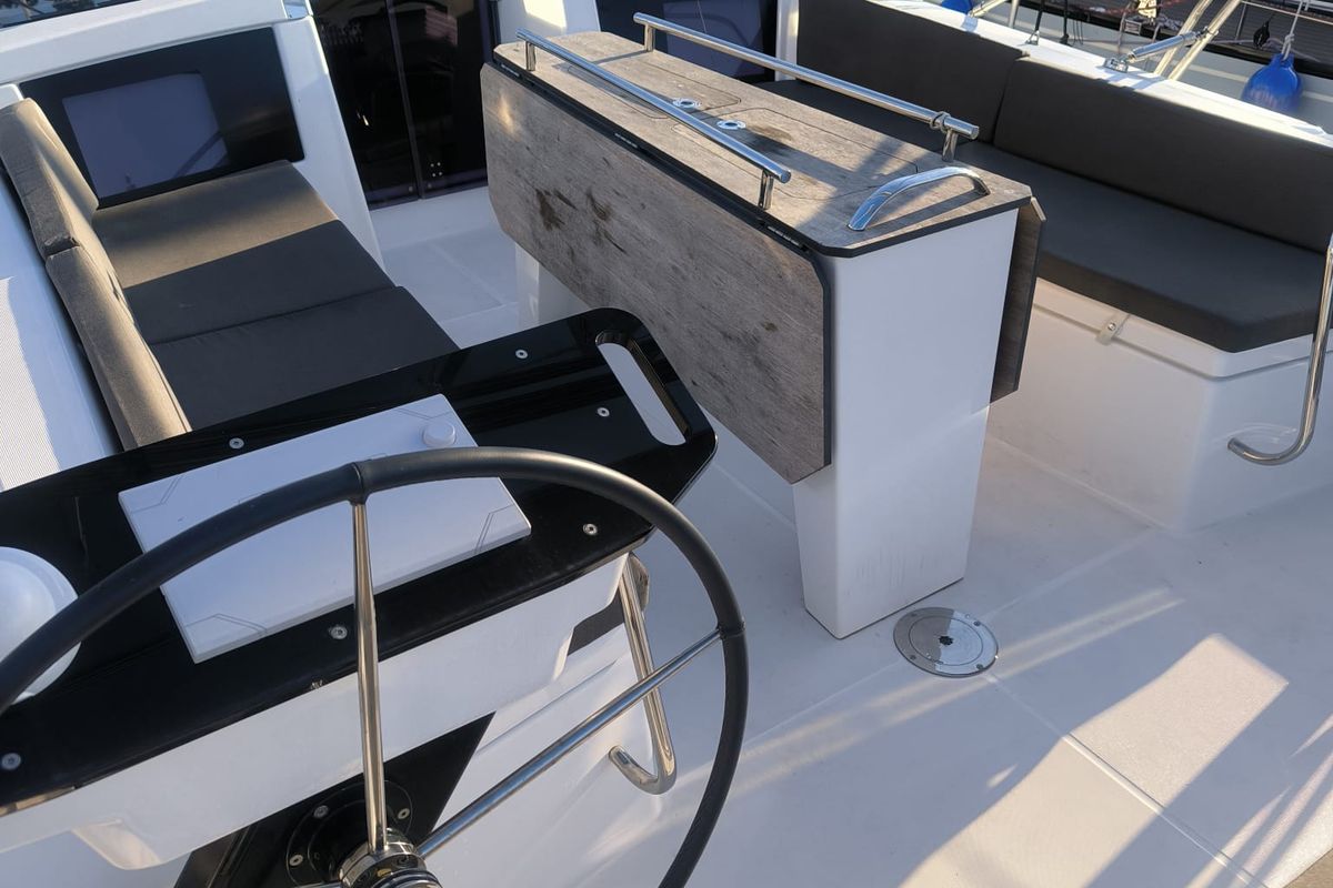 Cockpit of Momo, a Dufour 37 sailboat at Marmaris, Turkey