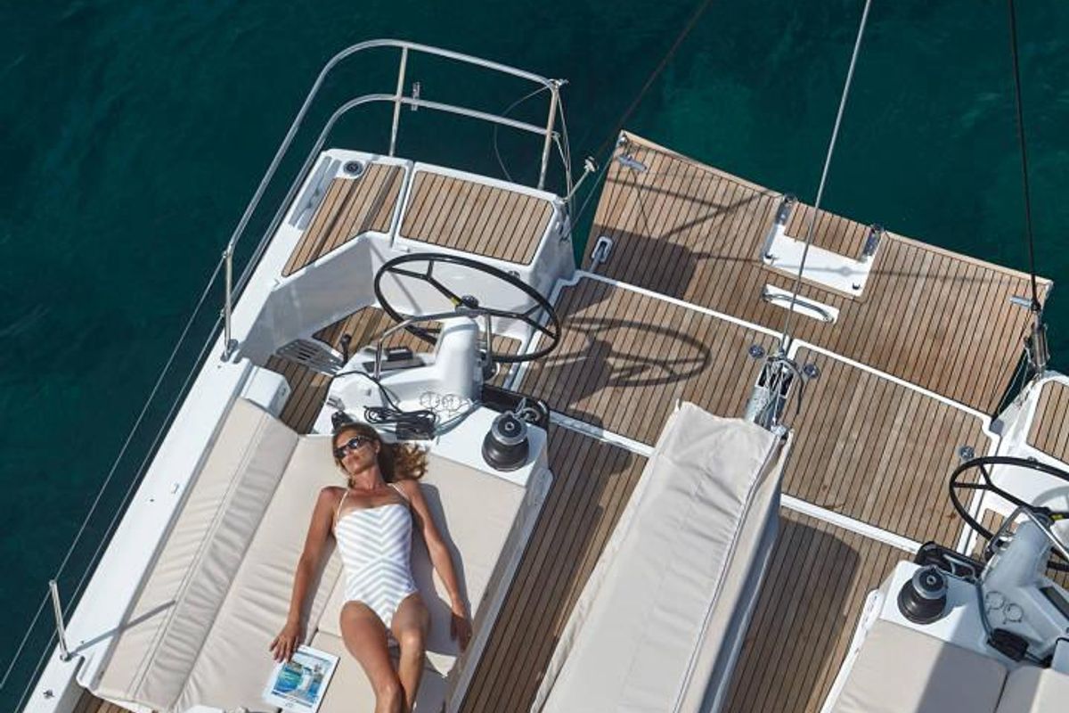 Deck of Te Amo, a Jeanneau Sun Odyssey 490 sailboat at Marmaris, Turkey