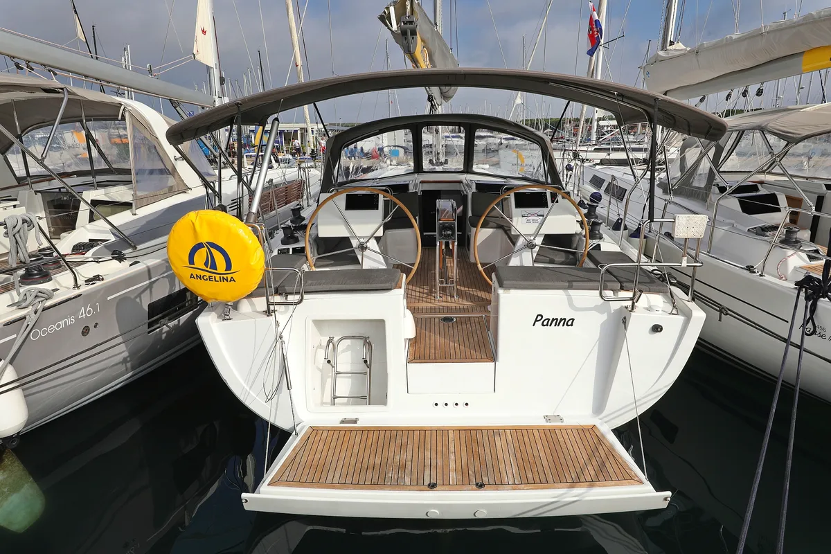 Exterior view of Panna, a Hanse Yachts Hanse 455 sailboat at Grad Biograd na Moru, Croatia